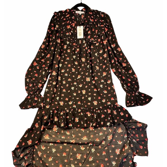 WeWoreWhat Black Floral High-Low Ruffle Maxi Dress Sz S Long Sleeves Whimsigoth - Picture 2 of 11